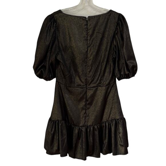 NWOT Rachel Parcell Puff Sleeve Metallic Chiffon Gold/Black Mini Dress – Sz 10 - Picture 7 of 10